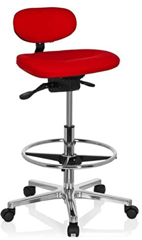 hjh OFFICE 608331 Arbeitsstuhl hoch Work MF Stoff Rot Stehhilfe Büro Drehhocker mit Lehne & Rollen, höhenverstellbar