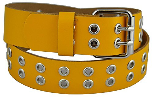 5cm Breit 2 Reihe Ösen Echt Leder Guertel ----- Gelb Gold Bundweite 125cm