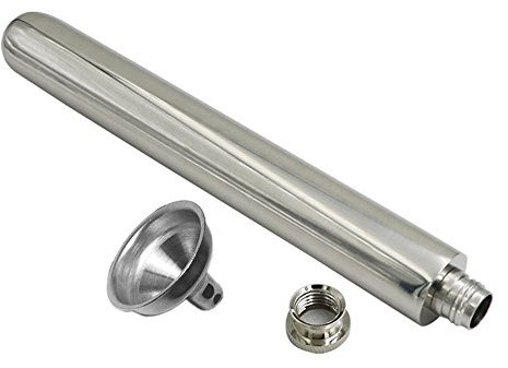 JUJOR Edelstahl Flachmann wie Zigarre lang Rund unten Tube 2 Oz Spiegel poliert & Fläschchen Trichter
