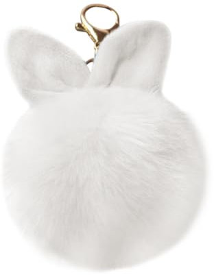 VORCOOL Plüsch Ball Schlüsselanhänger mit Hasenohren Pompom Keychain Bommel Taschenanhänger für Handtasche Auto (Weiß)