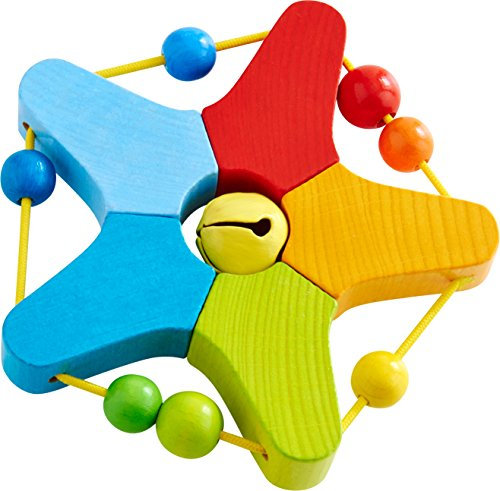 HABA 303929 - Greifling Klingelstern , Holzgreifling mit Glöckchen und Kugeln zum Verschieben , Baby-Spielzeug ab 6 Monaten