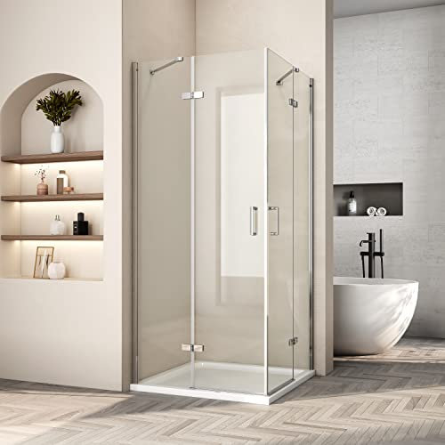 Heilmetz® Duschkabine 75x90 cm Eckeinstieg, Duschabtrennung Faltbar Scharnier Rahmenlos Duschtür Pendeltüren aus 5mm ESG Sicherheitsglas mit Beidseitiger Nano Beschichtung, Höhe 195 cm