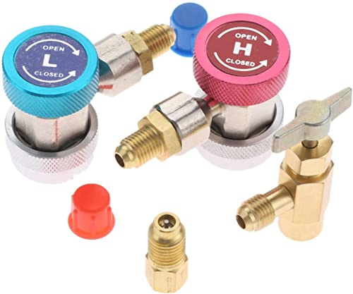 SURIEEN R134A Schnellkupplungen Hochdruck Niederdruck Adapter | Selbstdichtende Dosenventil mit Tankadapter für 1/4 und 1/2” AC Freon Ladeschlauch