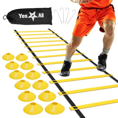 Yes4All 03NF Koordinationsleiter, I. 13 Sprossen + 12 Kegel + 4 stahlpfähle-5.1 M-Gelb, 5.1M
