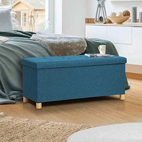 IDMarket - Banc Coffre Rangement sur Pied 100 cm Tissu Bleu Canard