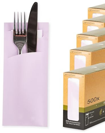 PG PrimeGuest SUPPLY Bestecktasche Prime Fit 85x190mm, mit 2-lagiger Tissue-Serviette in Weiß, Serviettentaschen ideal für Gastronomie und Feiern 500 Stück (Hellrosa)