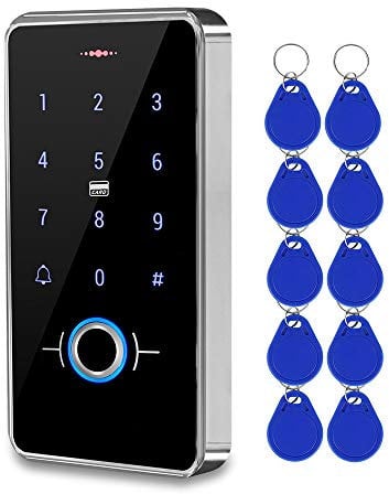 FST IP68 Wasserdichter RFID-Fingerabdruck-Zugangskontrolltastatur Biometrie-Zugangskontrolle WG26 / 34 Touch-Tastatur + 10 Stück 13,56 MHz Keyfobs für das Zugangskontrollsystem im Freien