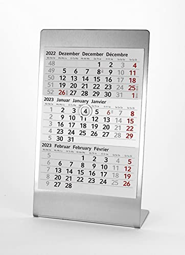 HiCuCo 3-Monats-Tischkalender für 2027 - Aufstellkalender - Edelstahl - TypE1