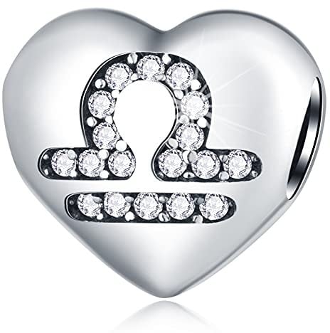 Libra Zodiac Sign Charms, fits Pandora Birthday Bracelet, 925 Sterling Silver Heart Beads I Love My Constellation with CZ, Lib Star Horoscope Gifts for Best Friends/Mom/Sister