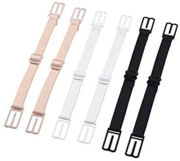 Quesuc 6 Stück Frauen Elastische BH Strap Clips Einstellbar Rutschfeste BH Gurt Halter, Schwarz, Fleischfarbig und Weiß