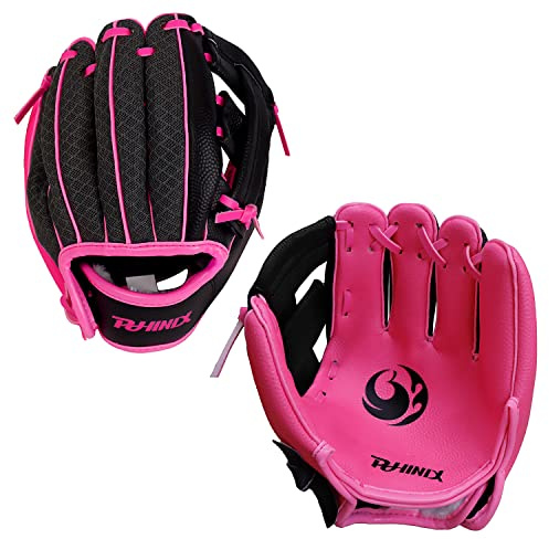 PHINIX Baseball Glove Tee Ball Mitts for Kids Play & Training (8 1/2, Pink-Right Hand Throw)