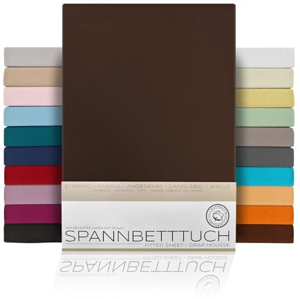 BEAUTEX Spannbetttuch Bettlaken aus Baumwolle, Premium Jersey Stoff 160g/m², Größe und Farbe wählbar (Topper - 180x200x15 cm, Dunkelbraun)
