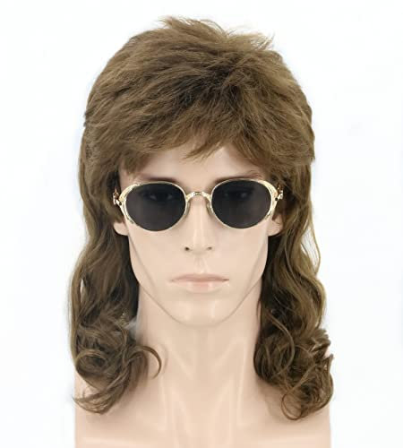 LeMarnia Herren 80er Jahre Vokuhila Perücke Rocker Punk Popstar Perücke Lange Lockig Mullet Perücke Halloween Party Kostüm-Perücken