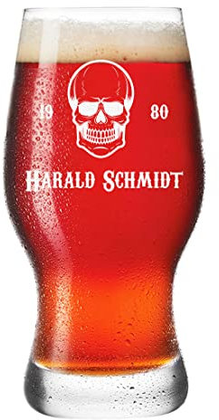 polar-effekt Leonardo Bierglas 0,5 L mit Gravur für Männer - Motiv Totenkopf - personalisiertes Geschenk - spülmaschinengeeignet - widerstandsfähig und robust - für echte Kerle - Geburtstagsgeschenk