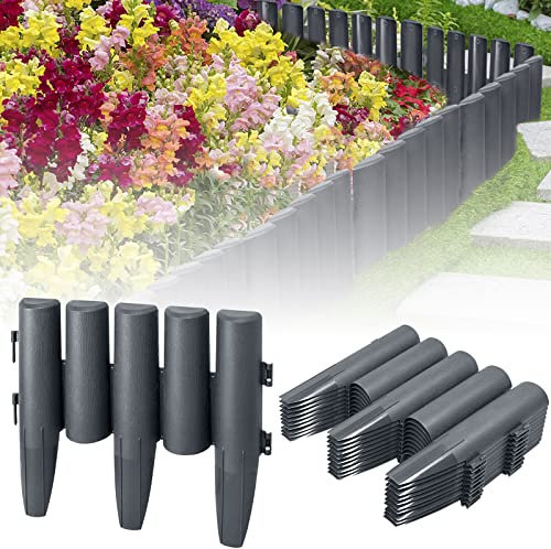 ACXIN Rasenkante Kunststoff 22,4m Holz Optik Beeteinfassung Mähkante Beetumrandung Palisade Garden Border Beetzaun Gartenumrandung Rasenkante Gartenzaun 1 Element (L x H): 28 x 24cm Anthrazit…