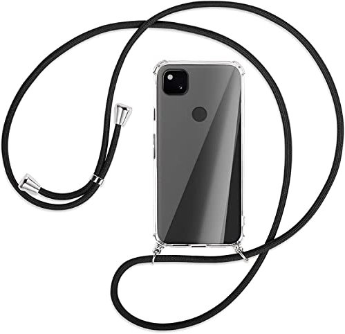 Handykette kompatibel mit Google Pixel 4a Hülle,Handyhülle Transparent Silikon Schutzhülle - Necklace Hülle mit Band Handy-Kette Case mit Necklace Schnur mit Kette zum Umhängen Case,Schwarz