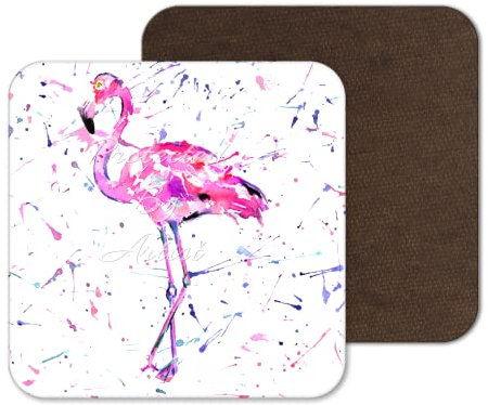 Dessous de verre en forme d'animaux flamants roses aquarelle, cadeau, travail, salle à manger, thé, café (1)