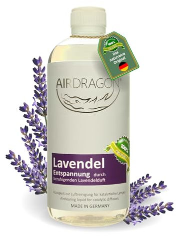 AIRDRAGON Lavendel Raumduft für katalytische Duftlampe - 1L Duftöl für katalytische Lampen - Katalytische Lampe Duftöl - Naturrein & ätherisch - Katalytische Lampe Duft - Made in Germany