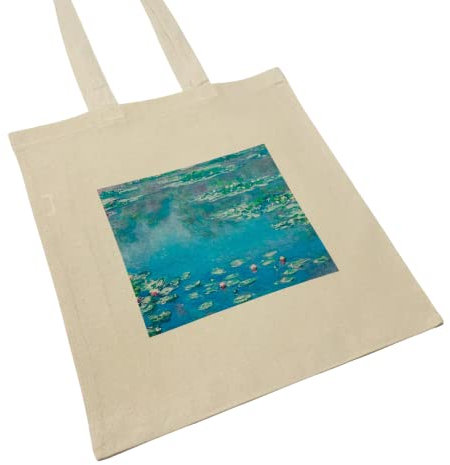 Monet Water Lilies Famous Vintage Art Canvas Tote Bag Tumblr Aesthetic (White)