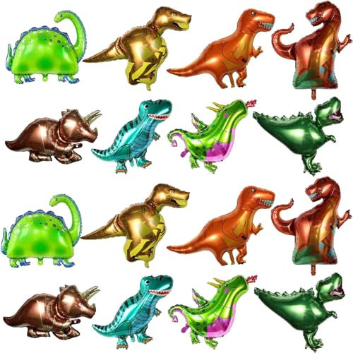 16PCS Dino Luftballon,Folienballon Dinosaurier,Luftballons Dinosaurier,Helium Ballons Dino,Dino Geburtstag Deko,Dino Deko Kindergeburtstag,Dinosaurier Aufblasen für Dinosaurier Party Dekoration Kinder