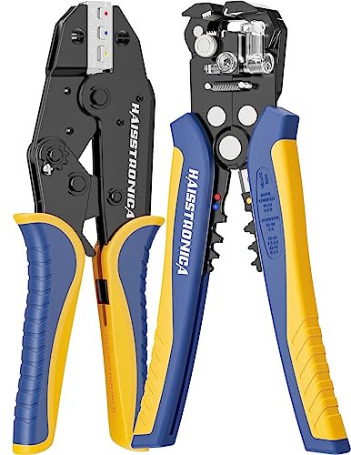 haisstronica Spellafili e Crimpatrice, AWG 24-10 Spellafili Automatico con Crimpatrice a Cricchetto AWG 22-10 per Connettori Termorestringenti