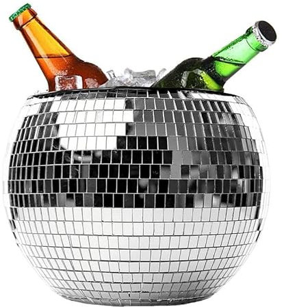 JIAWEIIY Disco Ball Ice Bucket Reflective Disco Ball Design Ice Holder Beverage Tub Ice Cold Drinks Home Bar Accessories Club Bar Party