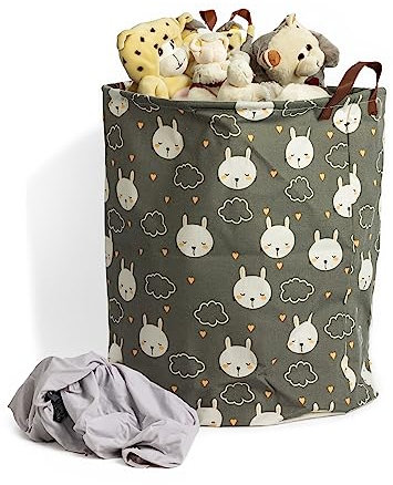 kreativherz - Aufbewahrungskorb & Wäschekorb für Baby & Kinder im Hase-Motiv aus Leinwand-Gewebe - Spielzeug-Korb zur Aufbewahrung im Kinderzimmer groß - Bad Wäschekörbe & Ordnungssystem Organizer