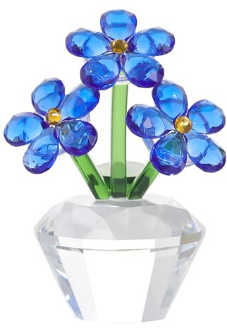Qianwei Blaue Vergissmeinnicht-Kristallblumen – Trauer-Glasblumen, Sammlerstück, Dekoration, Briefbeschwerer, Ornament, Heimbüro, Tischdekoration