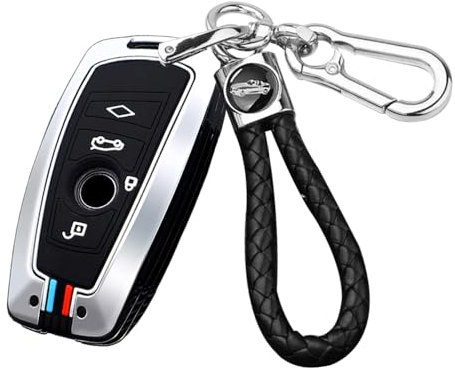 ontto Autoschlüssel Hülle Passt für BMW 520 525 F30 F10 F18 118i 320i 1er 3er 5er 7er X3 X4 M3 M4 M5 Fernbedienung Metall Schlüsselhülle Schutzhülle Schlüsselanhänger Schlüssel Etui 4 Tasten-Silber
