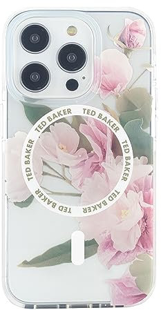 Ted Baker Flower Placement Antishock Case Compatible with iPhone 15 Pro Compatible with Magsafe - Clear Cream