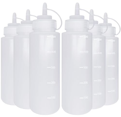 JinPhon 6 Pièces 500ml Flacon à Sauce Salade 16oz Bouteilles Sauce en Plastique, Bouteilles à Presser Récipient Sauce, Flacon Souple Idéales Pour Sauce Vinaigrette, Ketchup, Moutarde, Mayo