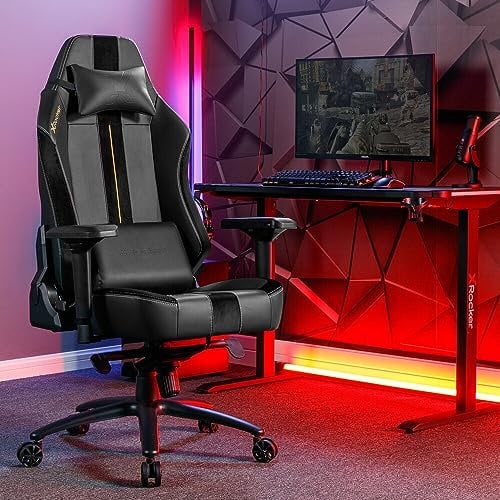 X-Rocker Onyx Gaming Chair, Ergonomic Fabric PC Gamer Chair, Adjustable for Home Office, Lumbar and Head Support Cushions, Velvet & Faux Leather, Swivel High Back Recliner - GOLD