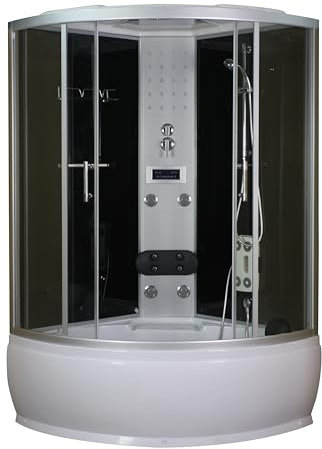 SANOTECHNIK Komplettduschkabine SALSA 120×120×227 cm – All‑in‑One Dampfdusche | 5 mm ESG‑Glas, 4 Massagedüsen + 4 Rückenjets, Kopf‑ & Handbrause mit LED, Touch‑Radio & Ventilator, TR20