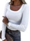Smile Fish Womens Long Sleeve Scoop Neck Ribbed Knit Fitted Casual Tops Tee Slim Basic Shirts, White M
