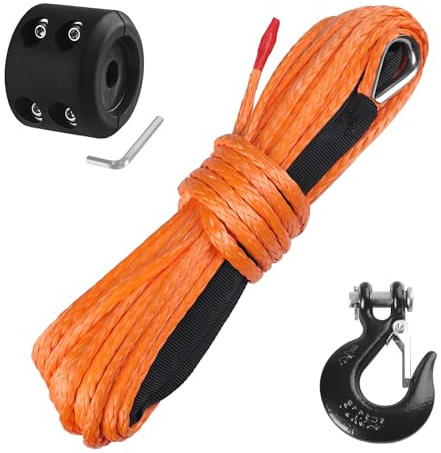 Ucreative Corde de treuil synthétique de 0,6 cm x 15,2 m, câble de ligne de 4,5 kg avec crochet et butée pour ATV UTV (orange)