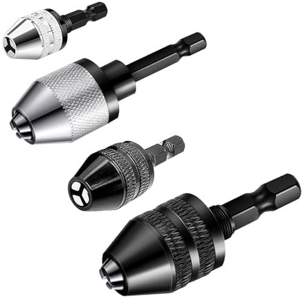 Hex Shank Drill Chuck，4PCS Drill Chuck Adapter 1/4 Hex Shank, Drill Chuck for Impact Driver Quick Change Adapter in 0.3-6.5 mm, 0.3-3.6 mm for Impact Drill Tool Attachment.