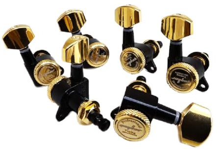 Guyker Stimmwirbel für Gitarren (6 für rechts) – 1:18 Lock String Tuning Key Pegs Maschinenkopf Ersatz für ST TL SG LP Style Elektro-, Folk- oder Akustikgitarren – Gold + Schwarz