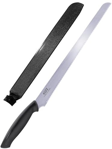 ALLEX Large Insulation Knife Extra Long Cut 11, Japanese Stainless Steel Serrated Blade, Duct Knife Tool with Sheath for Insulation, Styrofoam, Polyurethane Foam, Made in JAPAN