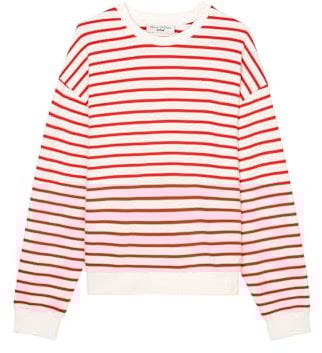 Marc O'Polo Denim Damen Sweatshirt aus Bio-Baumwolle gestreift, Rot (Medium Red Multi 1), XS