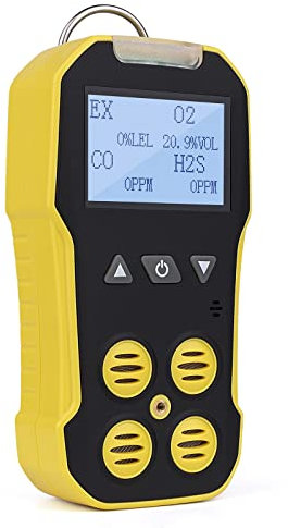BOSEAN Tragbarer 4 Gas Messgerät EX H2S CO O2, 4 in 1 Gasmessgerät, 4 in 1 Gastester-Analysator, Tragbarer Gasdetektor, Ton-Licht-Vibrationsalarm