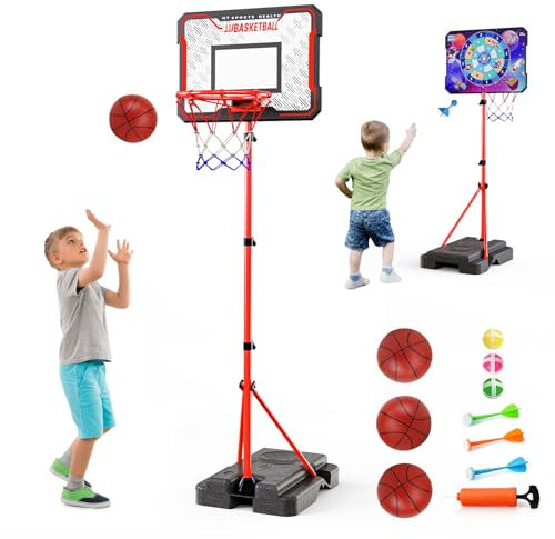 Kinder Basketballkorb mit Darts Target 2 in 1 mit Ständer hochverstellbarer 88-189 cm, Mini Basketball Outdoor Indoor und Außenbereich für Kinder im Alter von 3 bis 8 Jahren
