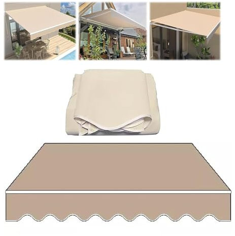 HCZION 3×5m Auvents Tissu Beige Auvent Remplacement Tissu Parasol Tissu, Couverture D’auvent Auvent Pince, Auvent De Patio Extérieur Carport, Toile Imperméable(Size:13x10ft/400x300cm)