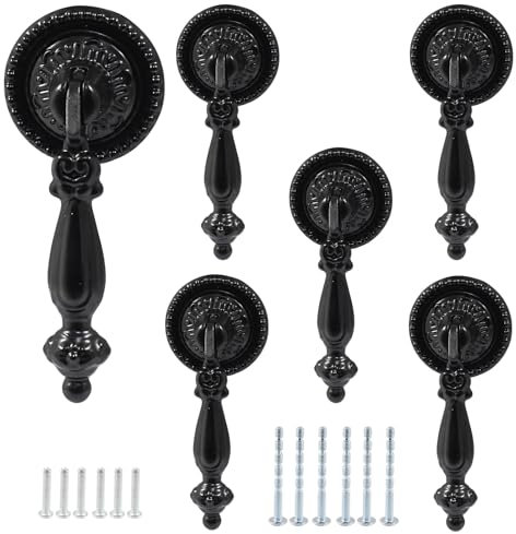 Bonsicoky 6 Stück Antik Stil Tränengriffe – Vintage Schrank dekorativer Griff Knauf für Schublade, Kommode, Kleiderschrank – Schwarz