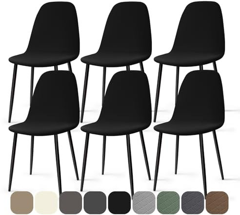 Stuhlhussen 6 Stück Stretch Stuhlhussen für Esszimmerstühle Universal Spandex Hussen für Stühle Abnehmbare Waschbar Stuhlbezüge Stuhl Hussen für Küchenstühle Hotel Bankett (Schwarz, 6 Stück)-KC