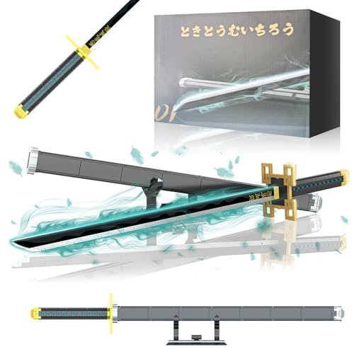 HRS Demon Slayer Schwert Kompatibel mit Ideas Sets, 40 Zoll Tokitou Muichirou Katana Cosplay deko Geschenk für Erwachsene Jungen Klemmbausteine mit Halterung und Scheide (771 Teile)