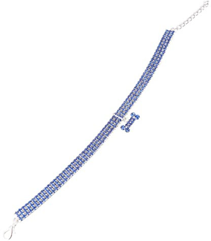 Strass Hundehalsband mit Verstellbarer Schnallenkette Blau