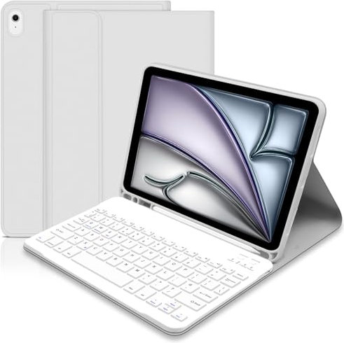 Lielax for iPad Air 11 inch Case with Keyboard 2024, Keyboard Case for Air 2024 6th/5th/4th, Slim Smart Case with Detachable Bluetooth Keyboard and Pencil Holder for iPad Air 11 (M2)- Light Grey