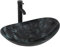 YU YUSING Lavabo Vasque à Poser Ovale en Verre avec Ensemble de Robinets, Lave-Mains, pour Salle de Bain, Cuisine, WC d'invités, Gris Foncé Moderne, 53 x 35 x 15.5 cm