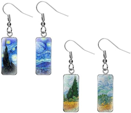 CVFRTT 2 Pairs Of Starry Sky Theme Earrings, Rectangular Pendant Dangle Earrings, Creative Retro Stainless Steel Earrings For Women