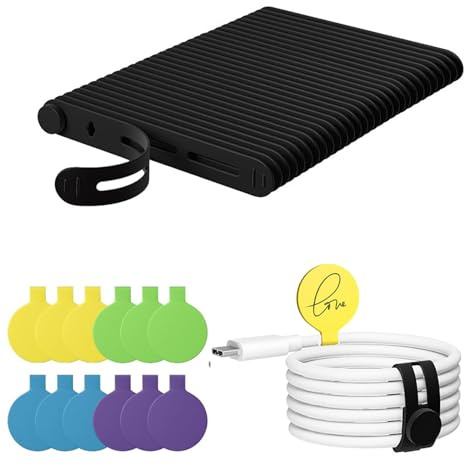 32-Stück Kabelbinder Wiederverschließbar,Kabel Organizer,Cable Organizer Twist,Wiederverschließbare Kabelbinder,Silikon Kabelbinder Beschriftung Management Kabeletiketten Mini Magnetischen Reusable